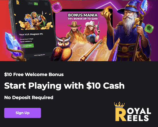 royal reels free $10 no deposit bonus